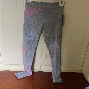 NWT Adidas Kids Gray Leggings with Pink and Blue Highlights